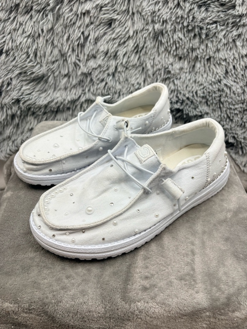 Hey Dude Shoes Womens 8 Wendy Funk Mono Canvas Dusty Blue Pearls Slip On